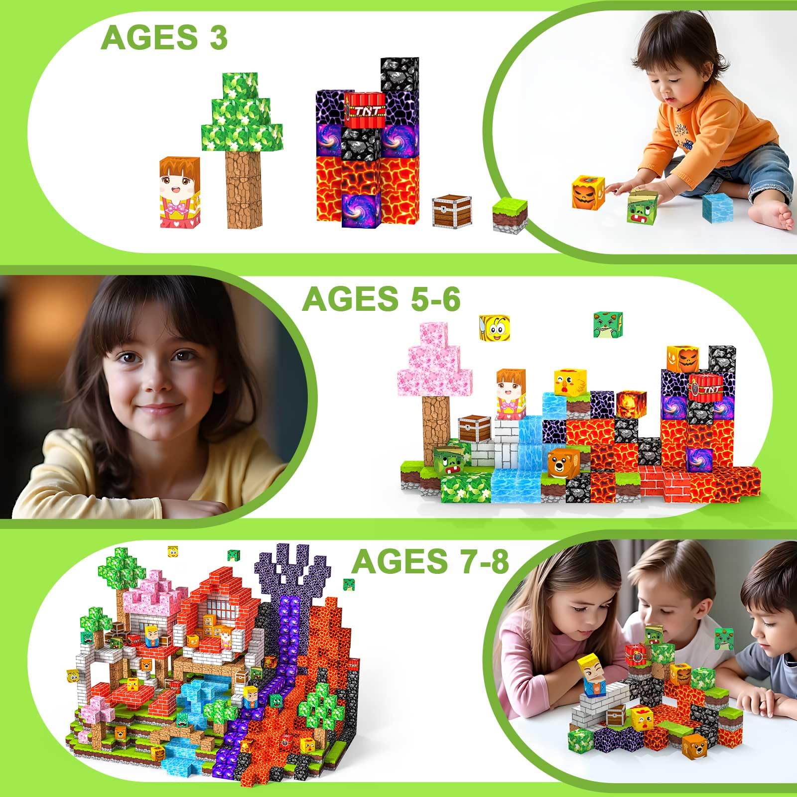 Mzyxxel Magnetic Blocks 100 PCS Magnetic Building Blocks, 3+ STEM Montessori Sensory Toys, Magnetic Cube for for 3 4 5 6 7 8 9 10 11 12 8-12 Years Old