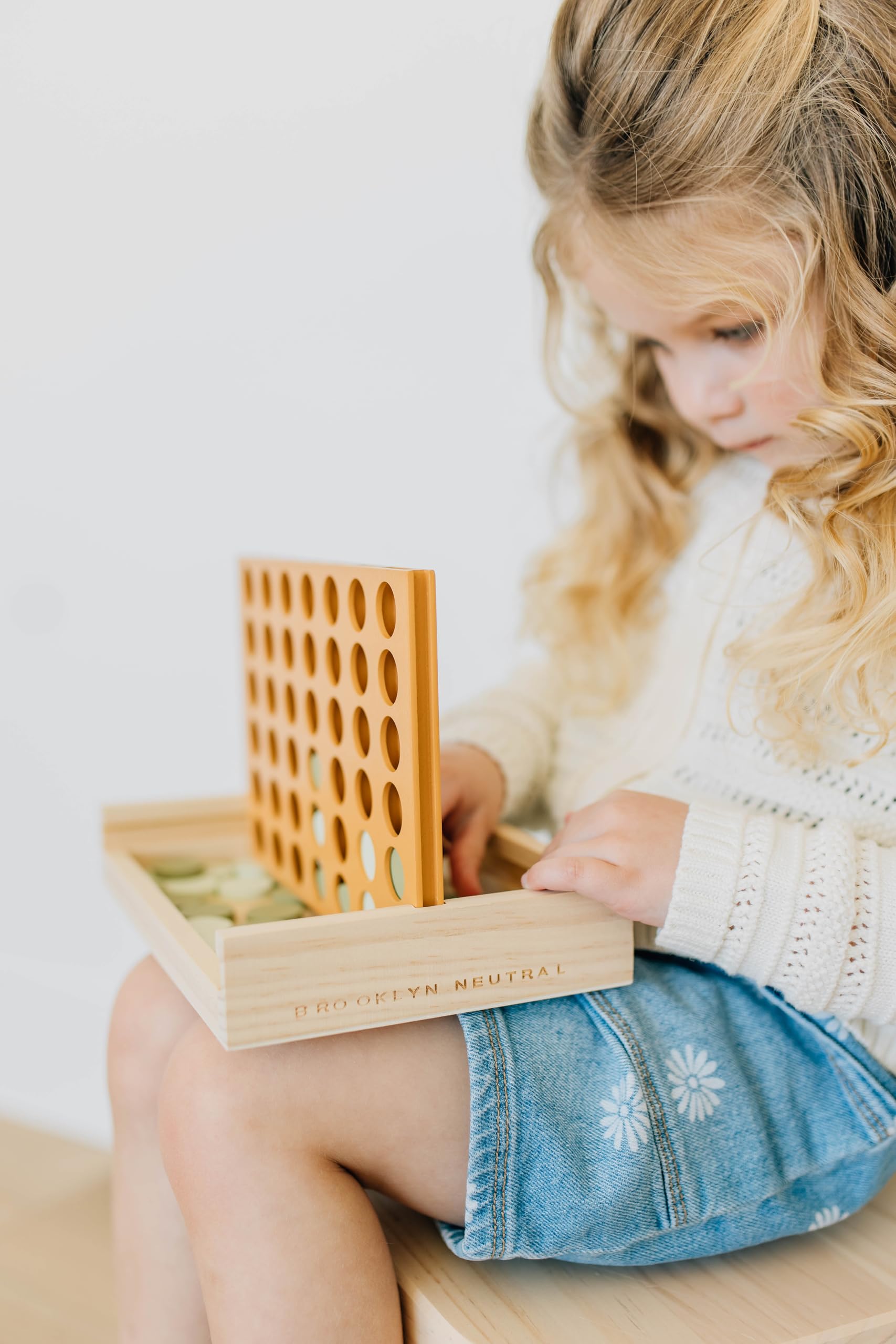 Neutral Wooden Four in a Row Game, Aesthetic Two Player Montessori Travel Board Game for Kids and Adults, Perfect Coffee Table Decor and Housewarming