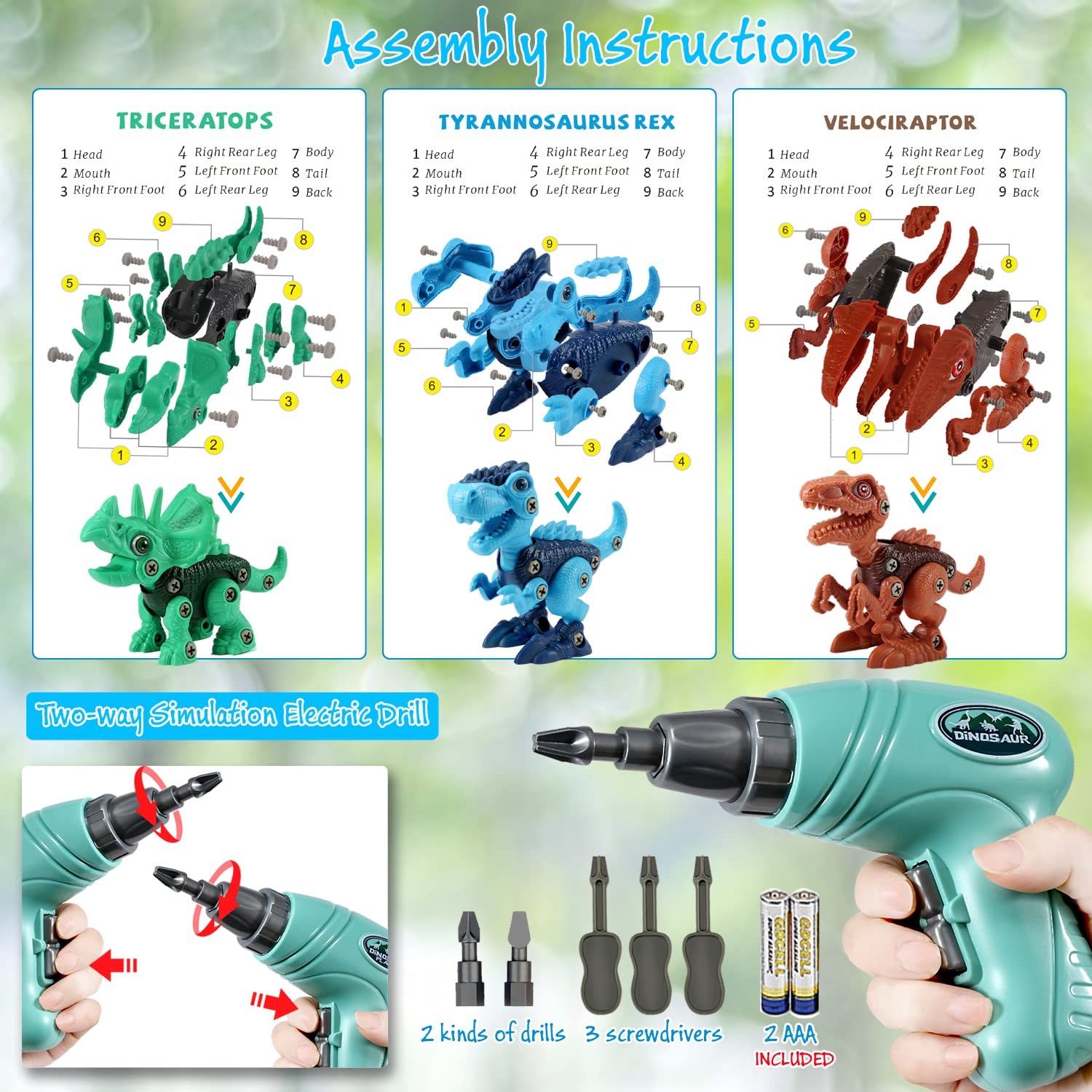 Dinosaur STEM Toys for Kids 3-5, Take Apart Dinosaur Toys with Electric Drill, Educational Building Toy & Construction Set, DIY Christmas Birthday
