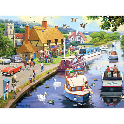 Bits and Pieces - 300 Piece Jigsaw Puzzle for Adults - 18" x 24" - A Lazy Evening on The River - 300 pc Large Piece European River Boats Jigsaw by