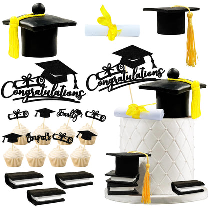 Graduation Cake Toppers - Graduations Cap Diploma Balls Congrats Grad Cake Decorations for 2026 High School College Senior Graduation Supplies