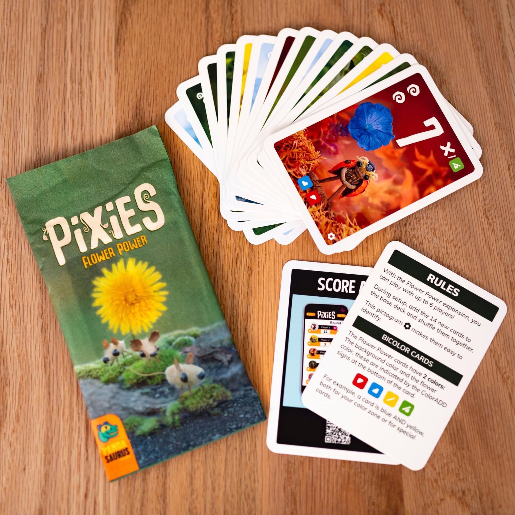 Pandasaurus Games Pixies: Flower Power Card Game Expansion - Add 14 New Cards with Dual Colors, Bonuses and Penalties, Family Fun for Kids & Adults