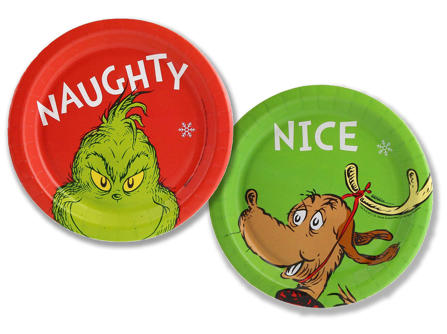 Grinch Christmas Naughty & Nice Party Supply Set - Disposable Paper Desert Plates - Serves 16