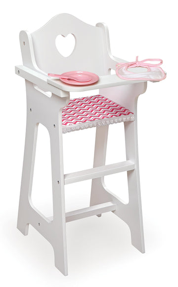Badger Basket Chevron Doll High Chair with Plate, Bib, and Spoon - Ideal for Feeding 18-Inch Dolls in White and Pink