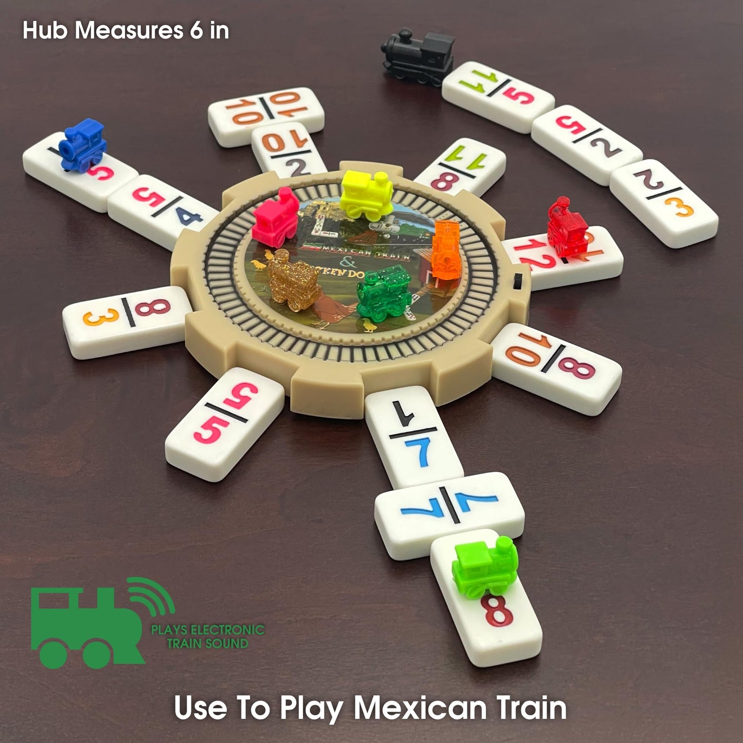 CHH Double 12 Numeral Pro Size Mexican Train & Chicken Domino Set - Aluminum Carrying Case - Complete Set with Plastic Hub, Train Markers, and Chicken