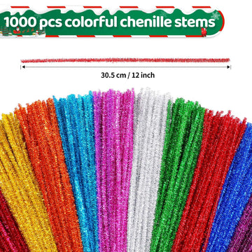 Eppingwin 1000pcs Pipe Cleaners, Glitter Pipe Cleaners Craft Supplies, 10 Colors Chenille Stems for DIY Arts Crafts Project