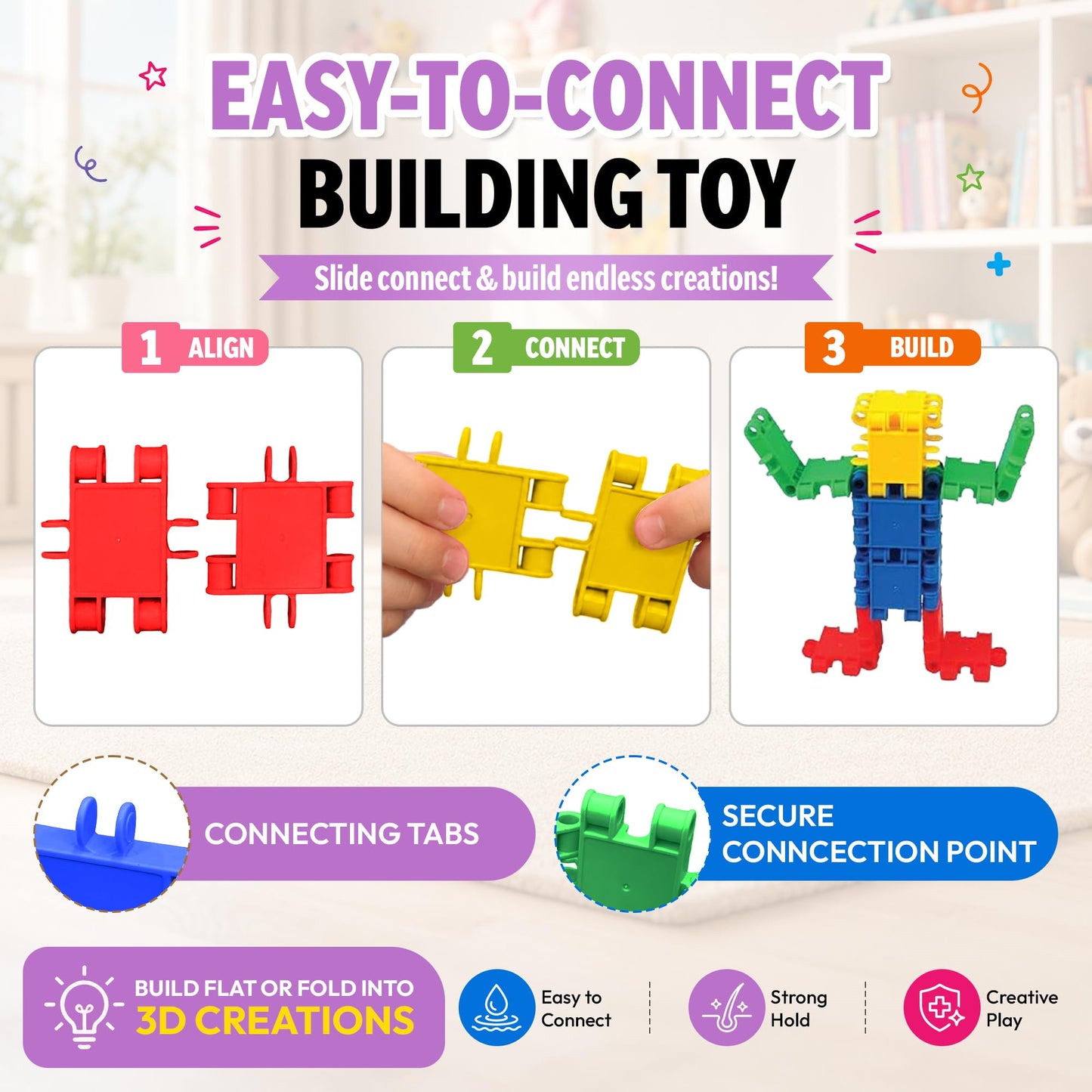 Snapid Building Bricks 400 Pcs Connecting Toy - Strong Durable Colorful Block Set w Storage, Interlinking Construction Blocks for Kids - STEM