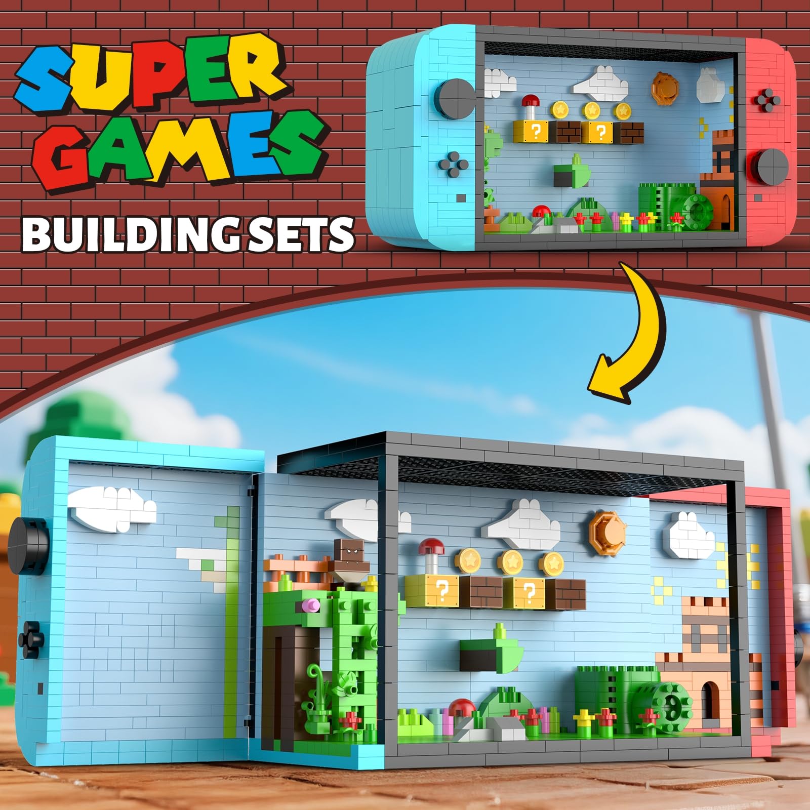 Vziimo Super Player Game Building Sets,Cool Building Blocks Kits for Adults, Openable and Closed 3D Anime Scene Model Creative Idea Gift for Teens 14+