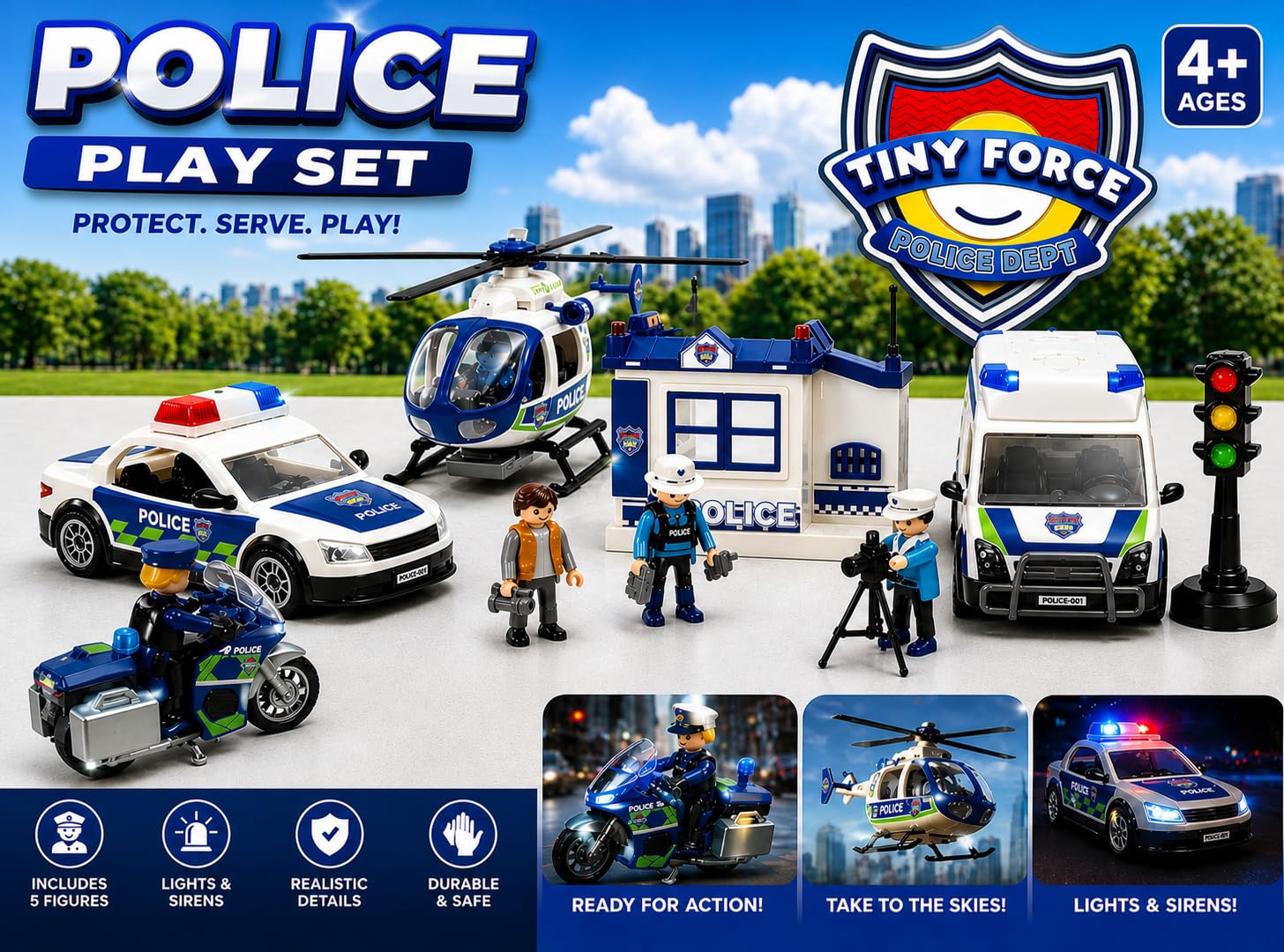 Tiny Force Toy Police Set - Police Car Play Set for Toddler Boys, Kids Toys for Imaginative Play, Safe Police Toys & Gifts