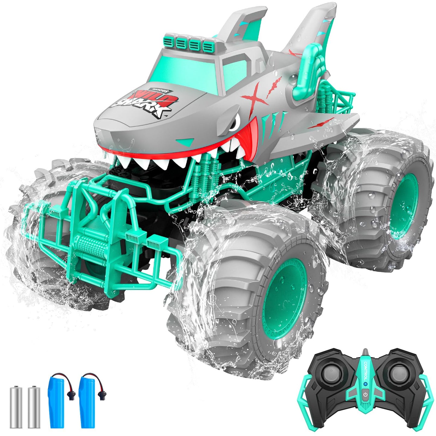 Salazaza Waterproof Shark Remote Control Car, 1:16 Amphibious RC Cars 4WD All Terrain Off Road Monster Trucks Toys, RC Truck Pool Toys for Kids 3-5