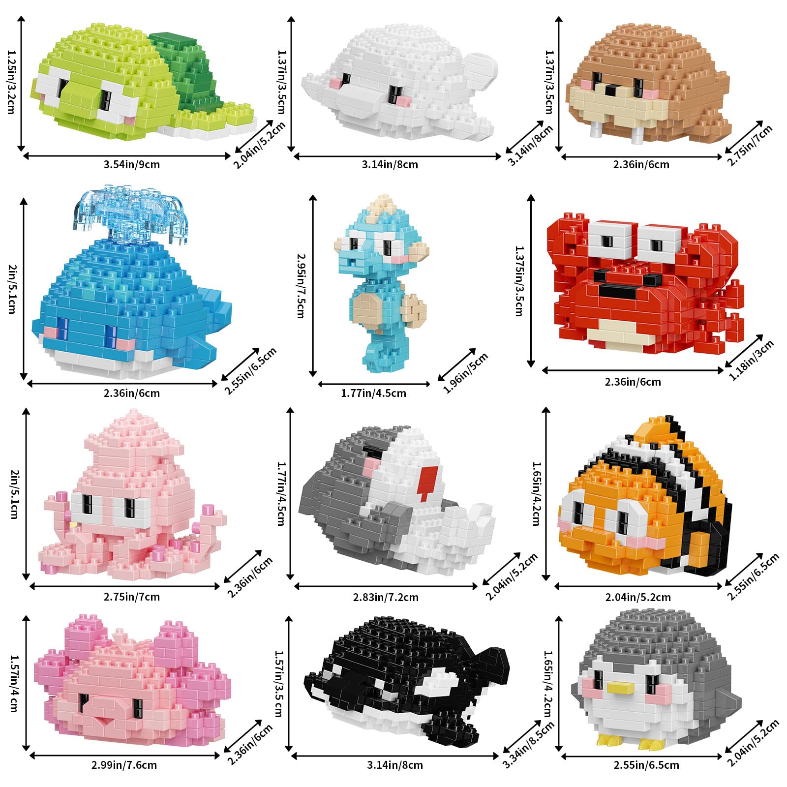 HJPLPXH Small Toy Gift,Party Favors for Kids,12 Boxes Marine Animals Micro Mini Building Blocks Set, Birthday Gift for Kids Ages 8-16+