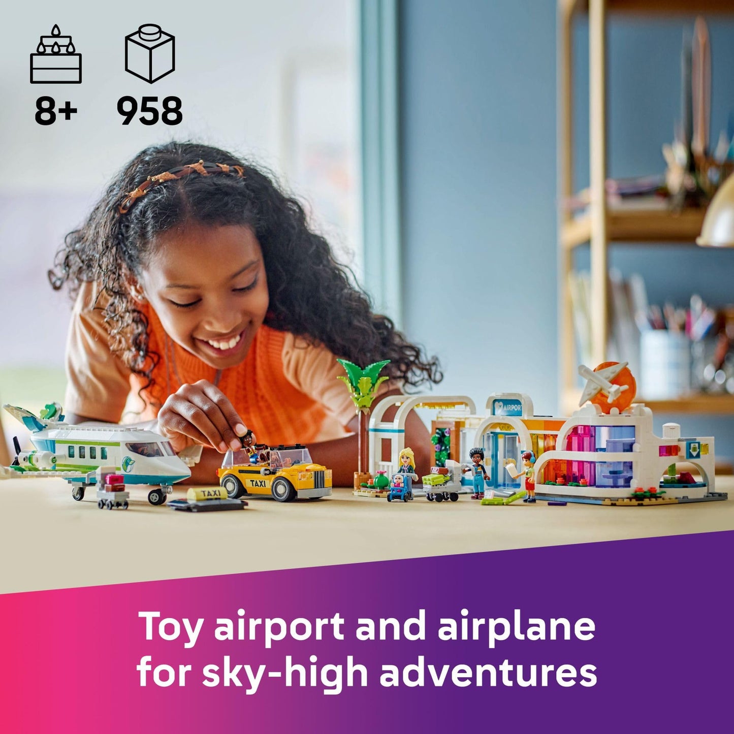 LEGO Friends Heartlake City Airport and Airplane Toy Building Set - Pretend Play for Kids, Girls and Boys, Ages 8+ - with 7 Minidolls, Taxi, Dog