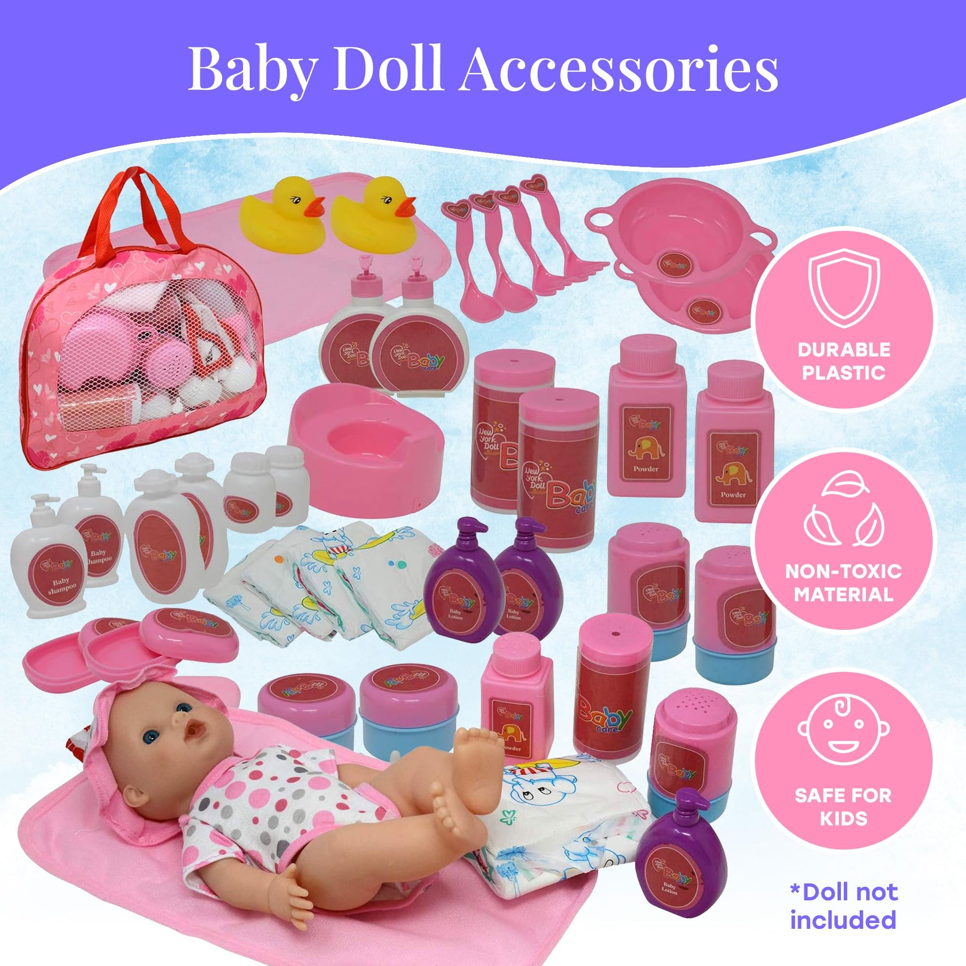 The New York Doll Collection Baby Doll Feeding & Caring Accessory Set in Zippered Carrying Case