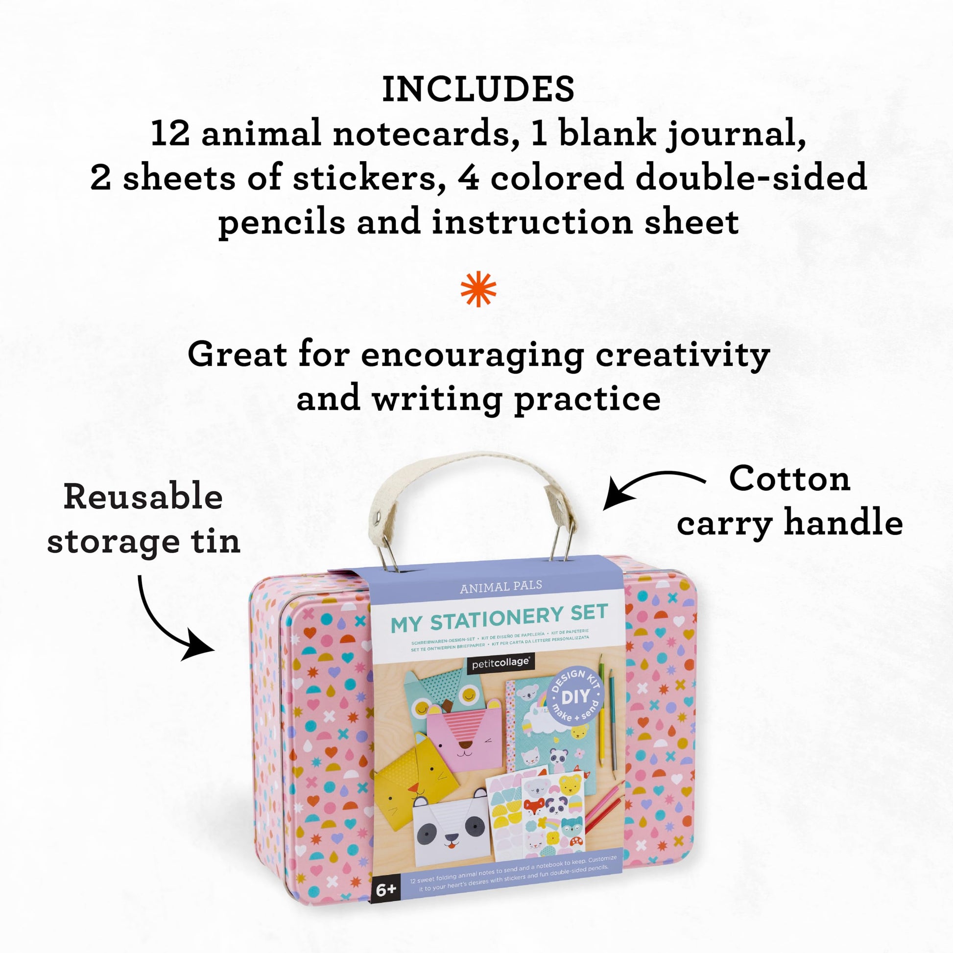Petit Collage DIY Arts and Crafts Kit, Stationery Design - Craft Kit for Kids Includes 12 Animal Notecards, 1 Blank Journal, 2 Sticker Sheets, 4