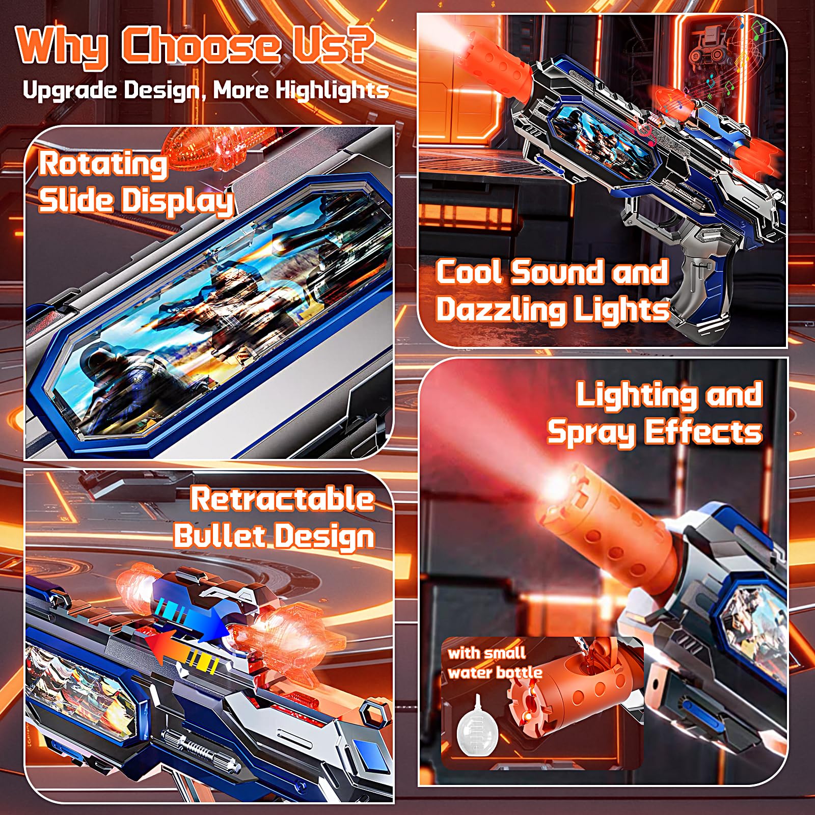 Pakimio Spray Light Up Toy Gun with Sound Effects, Toy Guns for Kids Boys