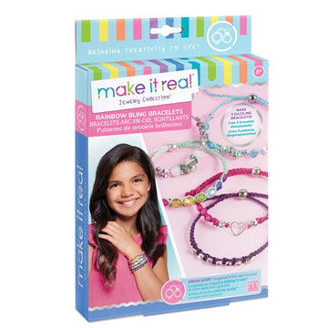 Make It Real: Rainbow Bling Bracelets Kit - Create 5 Unique Cord Charm Bracelets, 82 Pieces, Includes Play Tray, All-in-One, DIY Kit, Tweens & Girls