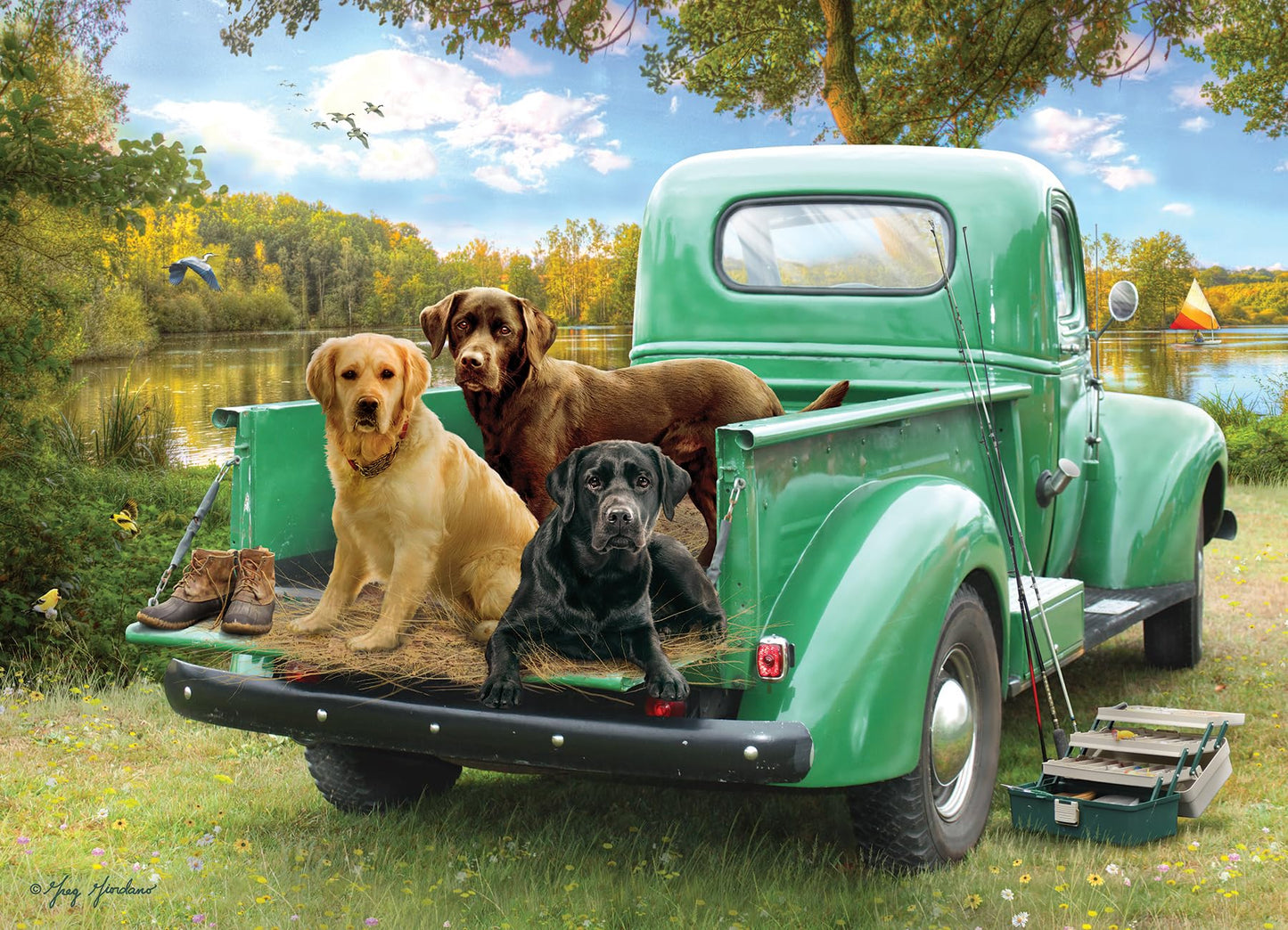 Cobble Hill 500 Piece Puzzle - Let's Go Fishing - Sample Poster Included