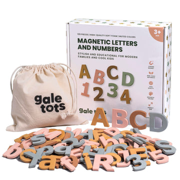 Gale Tots Magnetic Letters and Numbers for Kids, 135 Neutral Aesthetic Premium EVA Foam Alphabet Magnets for Fridge, Color-Coded Vowels, Uppercase