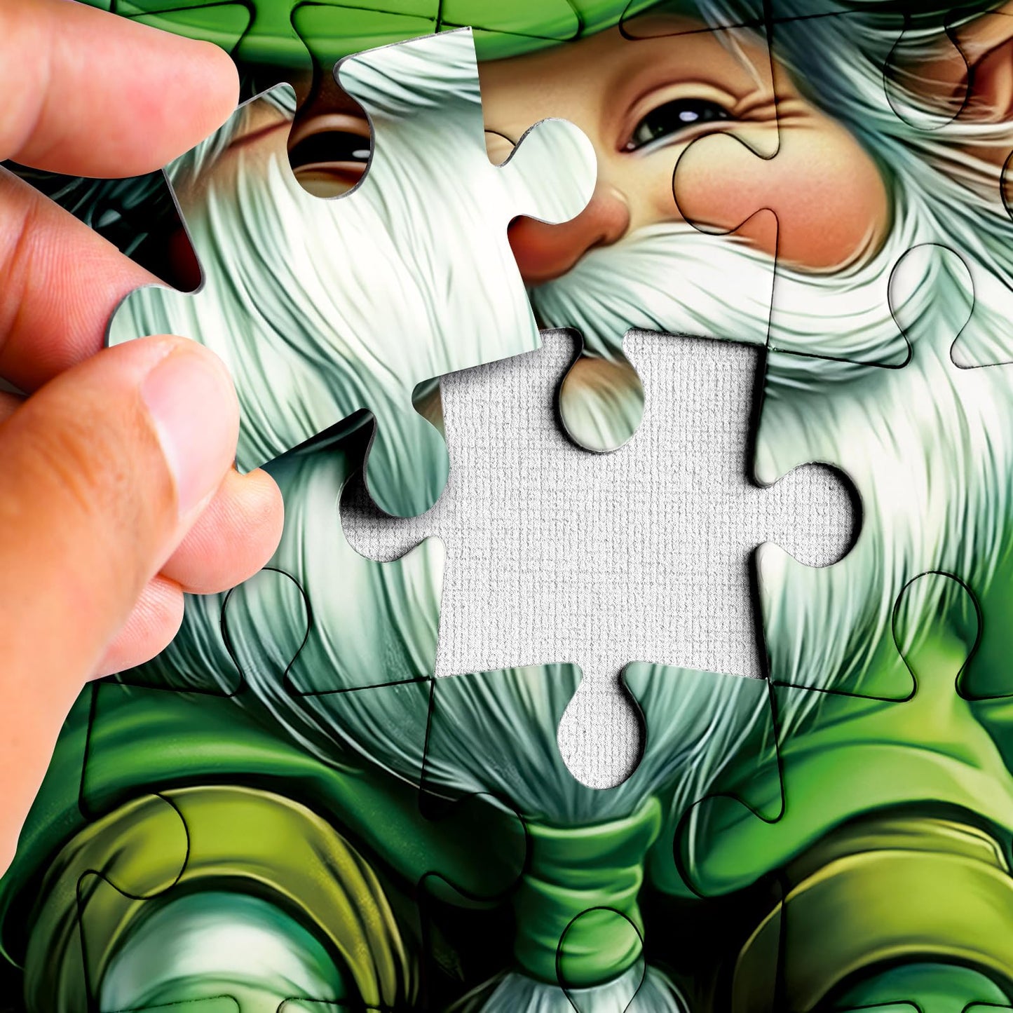 Larkipuzz Green Cute Gnome Puzzles for Adults 1000 Pieces, Art Holiday Plant Coin Jigsaw Puzzles, Beautiful Difficult Dwarf Puzzle