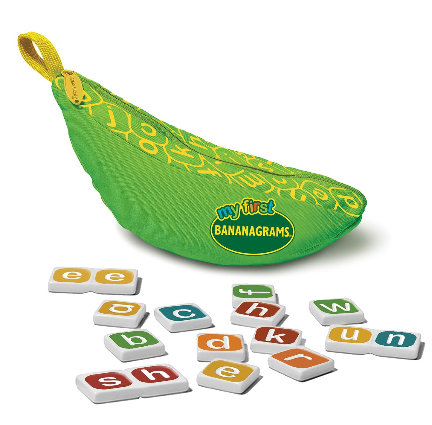 Bananagrams My First Word Game - Kids Spelling & Anagram Game in a Green Banana Pouch, Early-Learning & Travel, 72 Letter Tiles, 1-4 Players