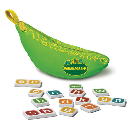 Bananagrams My First Word Game - Kids Spelling & Anagram Game in a Green Banana Pouch, Early-Learning & Travel, 72 Letter Tiles, 1-4 Players