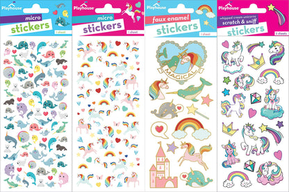 Playhouse Unicorns and Narwhals Super Glitter & Foil Sticker Sheet Pack for Collecting, Scrapbooking & Classrooms