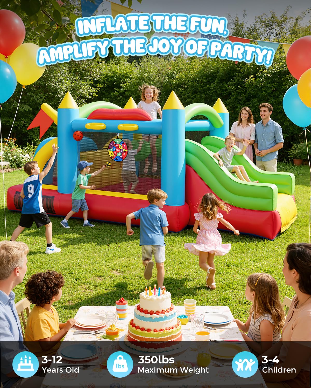 13-in-1 Bounce House Obstacle Course for Kids with Dual Slides, 550W Blower