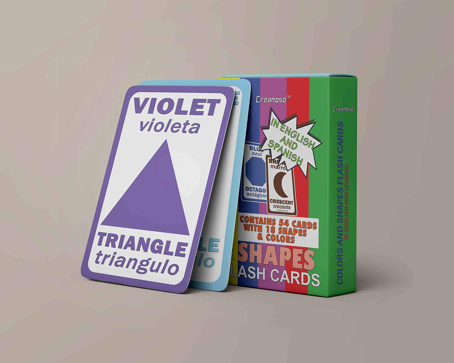 Creanoso English Spanish Educational Colors and Shapes Flash Cards (2-Deck) - Party Theme Gifts Ideas for Birthday Party Supply for Kids - Fun Game