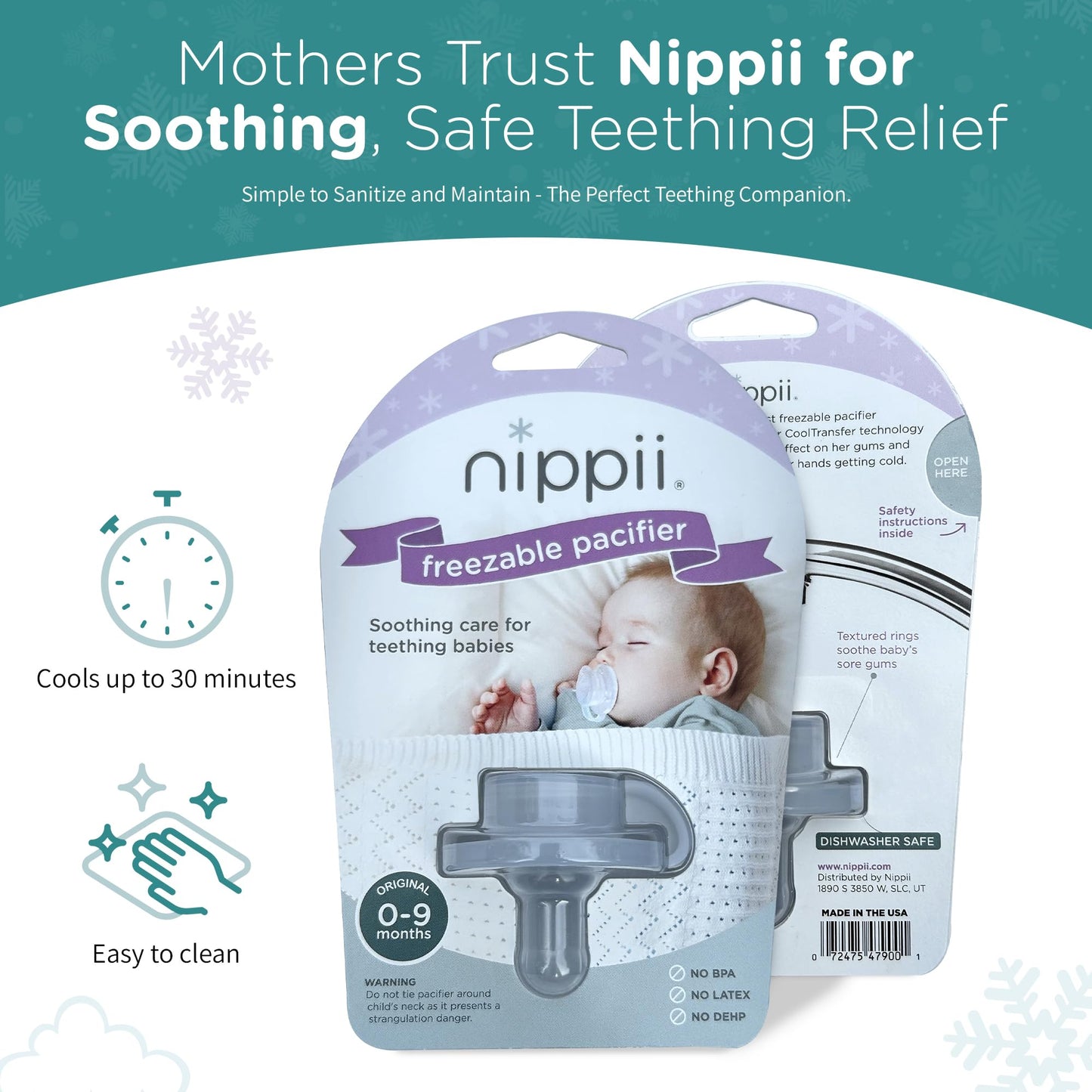 Nippii Freezable Teething Pacifier, Baby Teether Toys 0-9 Months, BPA Free