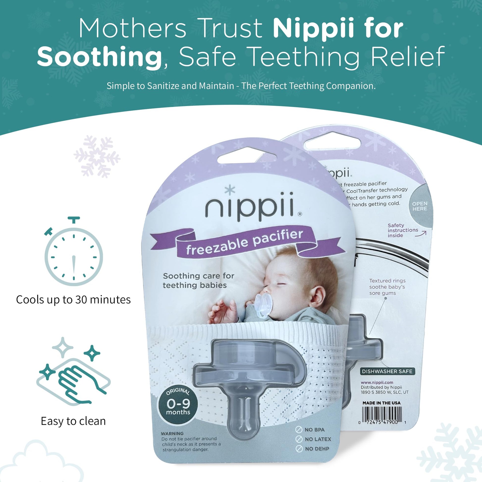 Nippii Freezable Teething Pacifier, Baby Teether Toys 0-9 Months, BPA Free