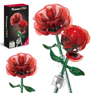 PicassoTiles Red Stem Roses Building 90pc Kit with Magnetic Hold Pieces Creative Flower Construction Toy Hands-On Play Discovery Activity Playset Kids