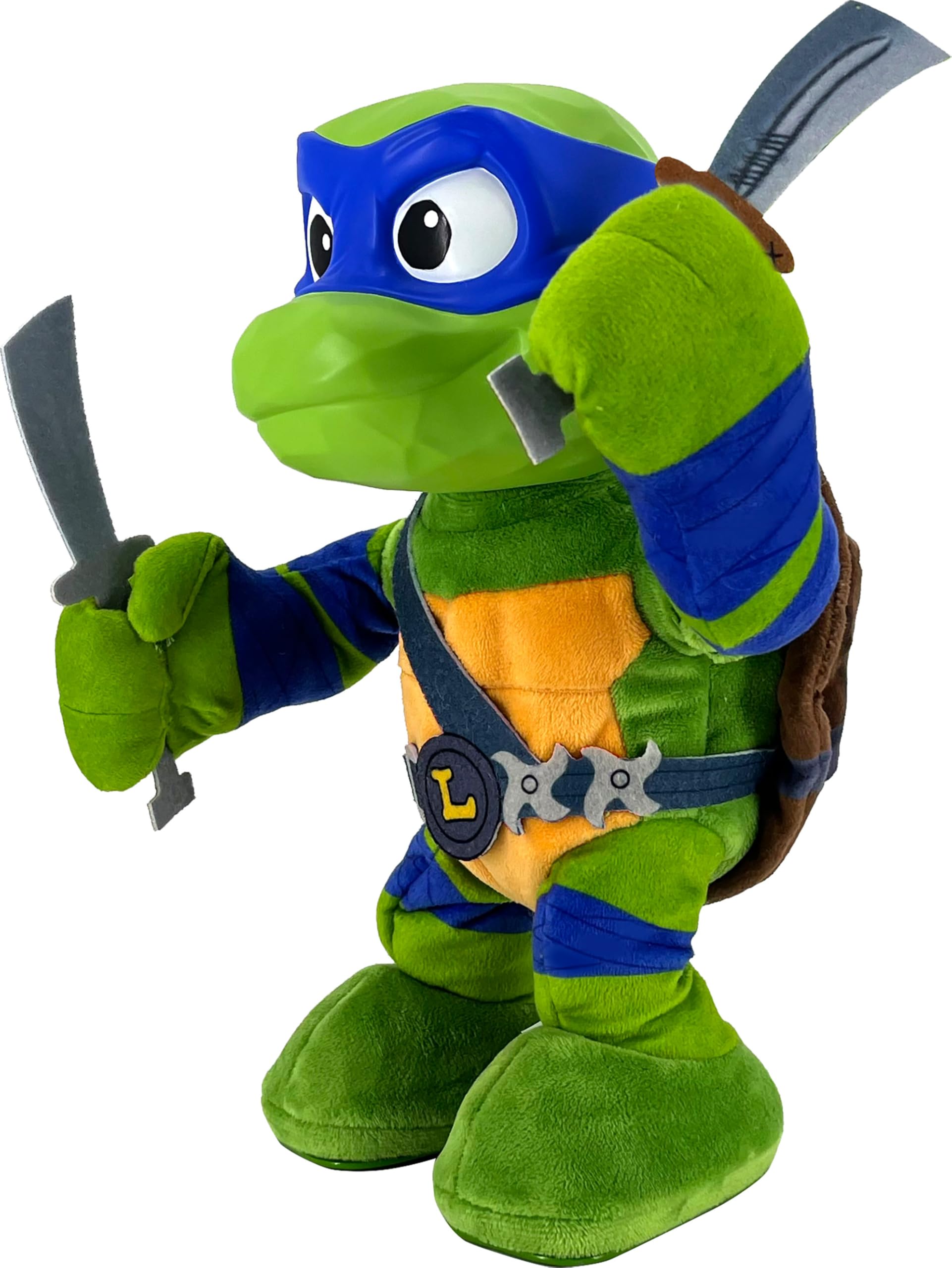 Mattel Teenage Mutant Ninja Turtles: Mutant Mayhem Leonardo Plush Toy with Action & 20+ Sounds, 11-inch Soft Doll with Vinyl Head