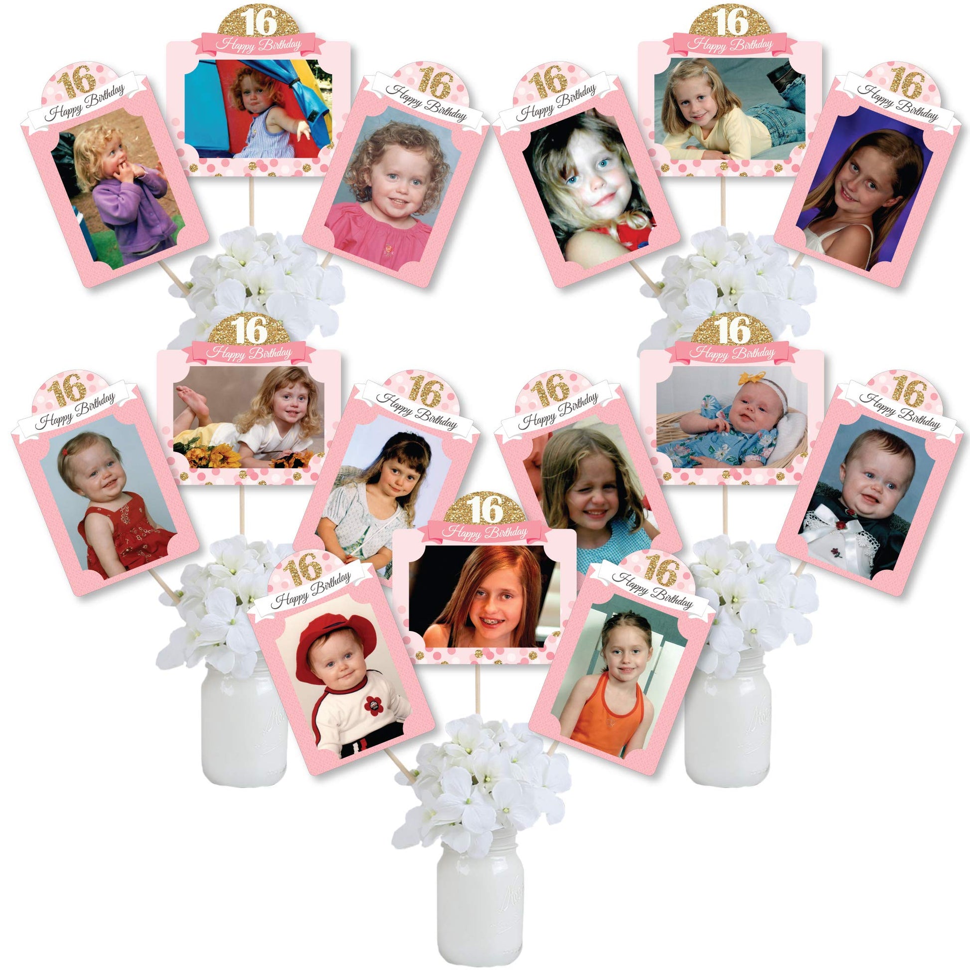 Big Dot of Happiness Sweet 16-16th Birthday Party Picture Centerpiece Sticks - Photo Table Toppers - 15 Pieces