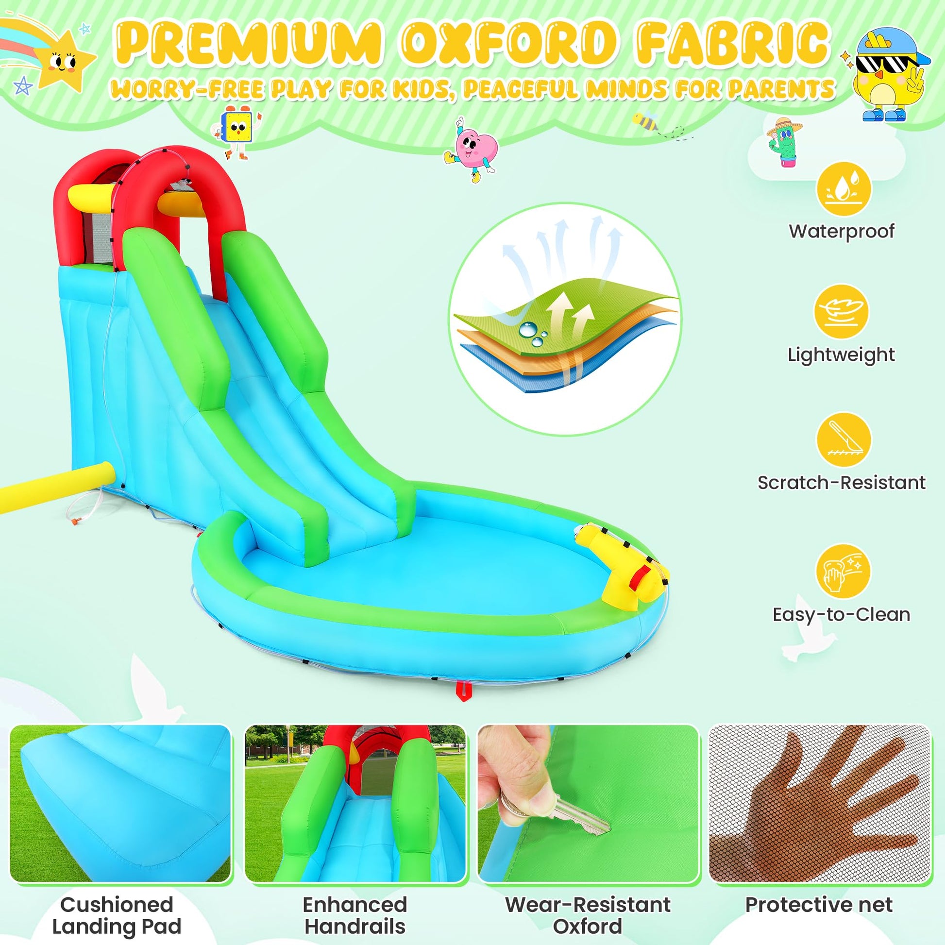 Whubefy Inflatable Water Slide Bounce House,13x8.3ft Blow Up Water Slide for Kids Backyard Water Park with Pool/Slide/Climbing Wall/Water Cannon, Hold