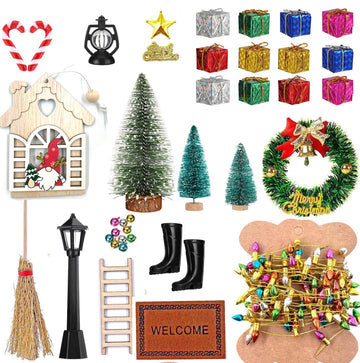 39 Pcs Doll House Decoration Miniatures Dollhouse Accessories Small Scene Model Light Mini Tree Gift Boxes Fake Light Door Miniature Scene Model