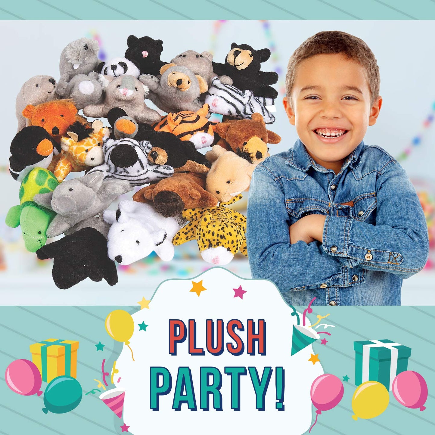 Fun Express Mini Zoo Stuffed Animal Assortment | 50 Count | Christmas Favors Giveaways Rewards Gifts Kid's Birthday VBS 2026 Vacation Bible School