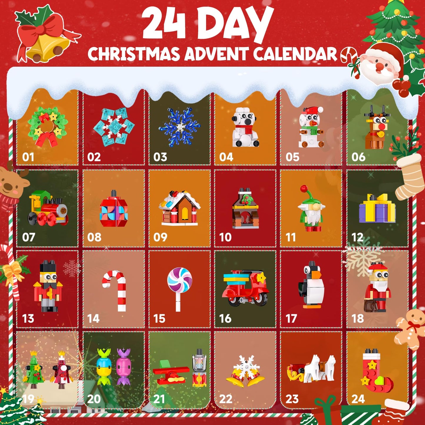Christmas Advent Calendar 2026 Building Sets, 24 Packs Christmas Ornaments Building Kit, Christmas Tree/Santa/Reindeer