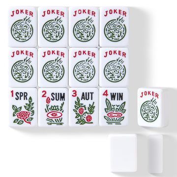 Eccentfit 12 Pieces Mahjong Replacement Tiles Set 8 Jokers & 4 Flowers (1-4 Spring Summer Autumn Winter) Classic White Standard Size (1.2”) Deep
