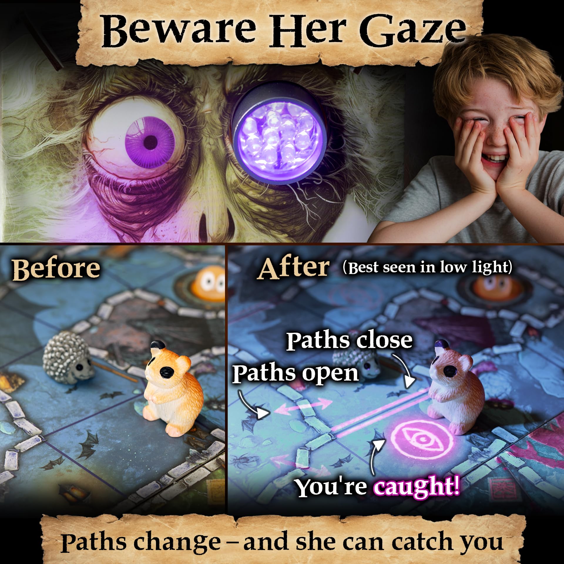 Enchanted Maze - A Light Up Board Game for Families | Ages 5+, 1-6 Players | Cooperative, Competitive and Solo Play Options | with “Secret” LED Light