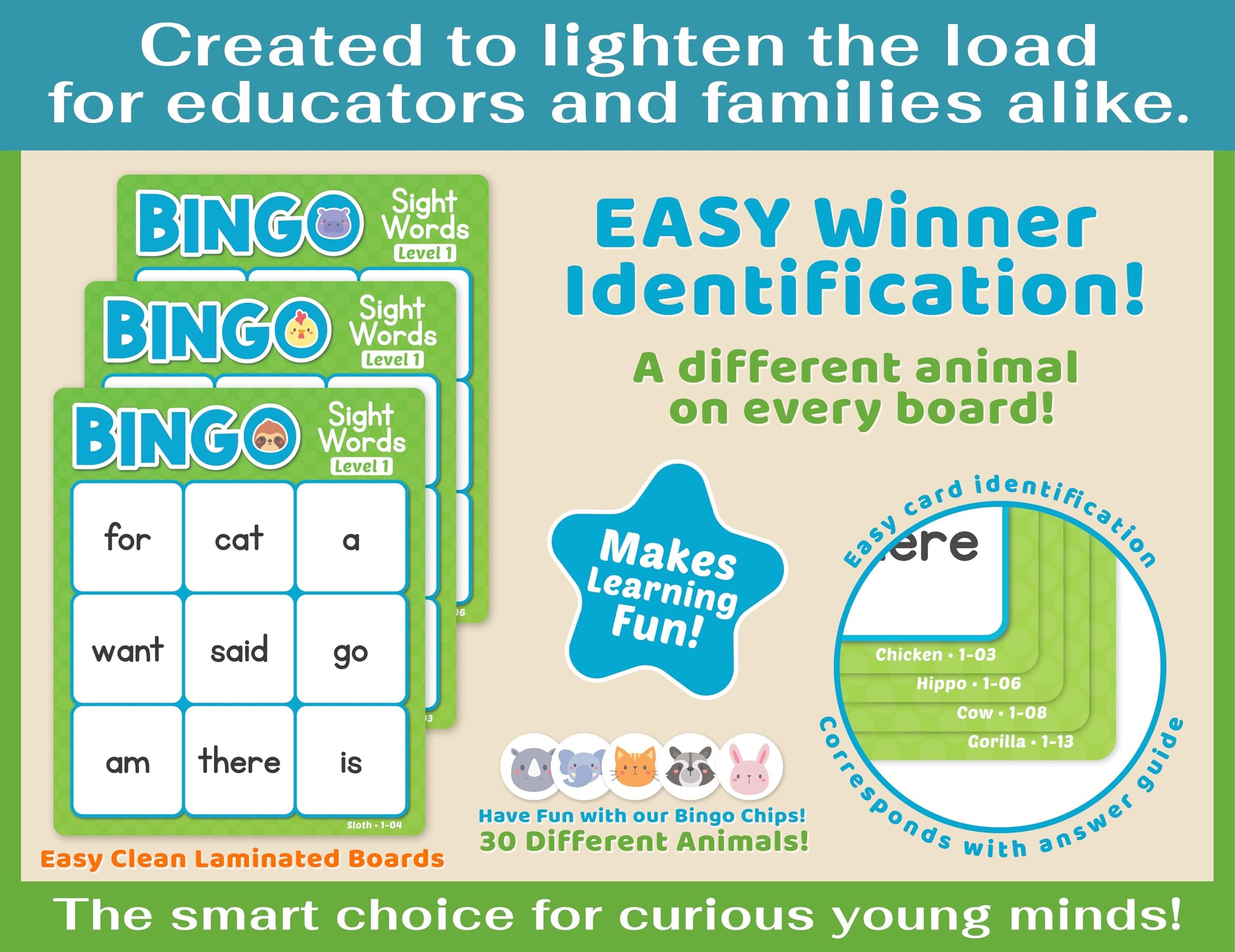 Bright Seed Sight Words Bingo Game, Learn to Read - Level 1 & 2