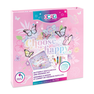 3C4G Butterfly Sketchbook & Drawing Kit - Art Set for Kids & Teens w/Crayons, Colored Pencils, Pen & Storage Box - Childrens Art Supplies - Art
