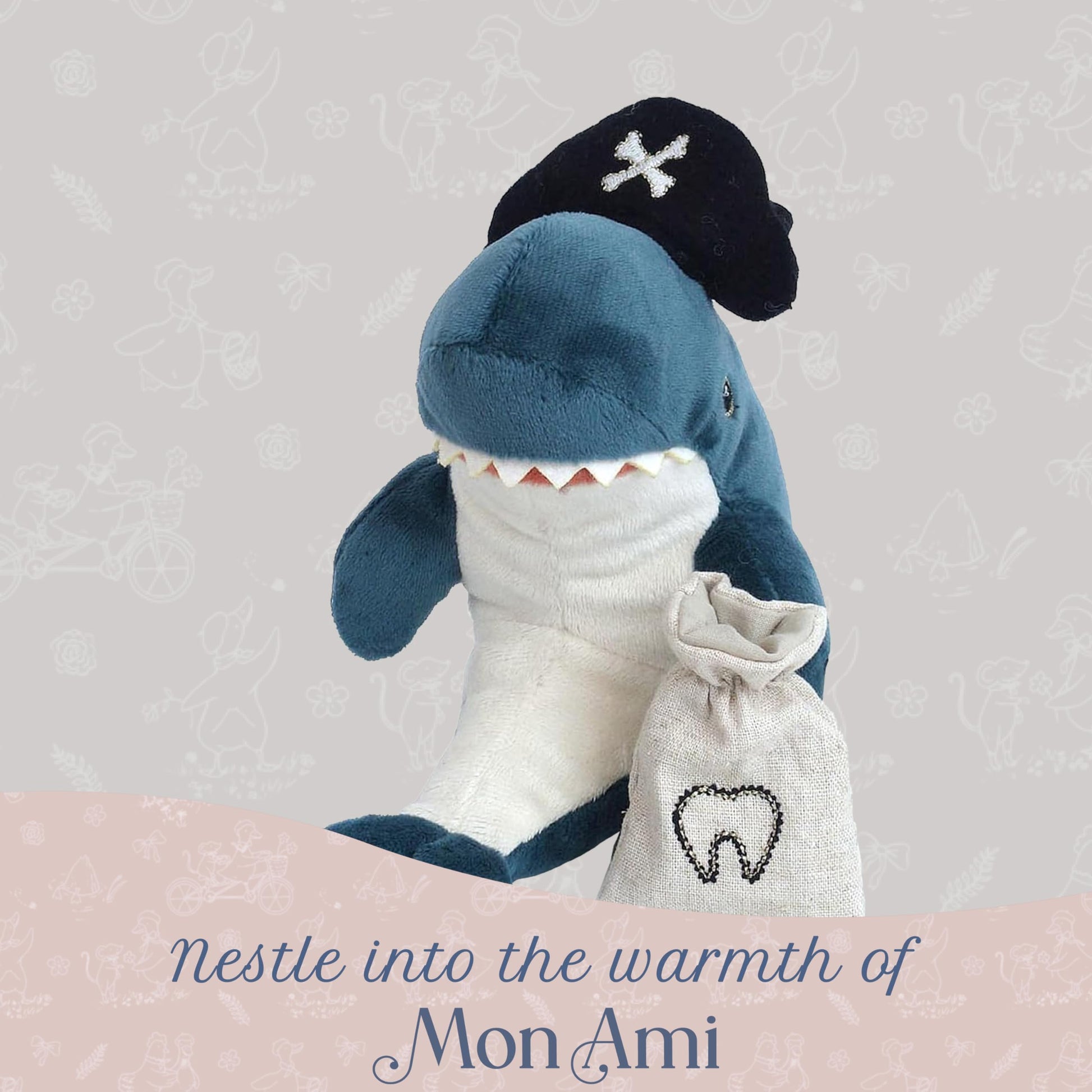MON AMI Pirate Shark 7-Inch Stuffed Animal, Tooth Fairy Plush Toy Boys