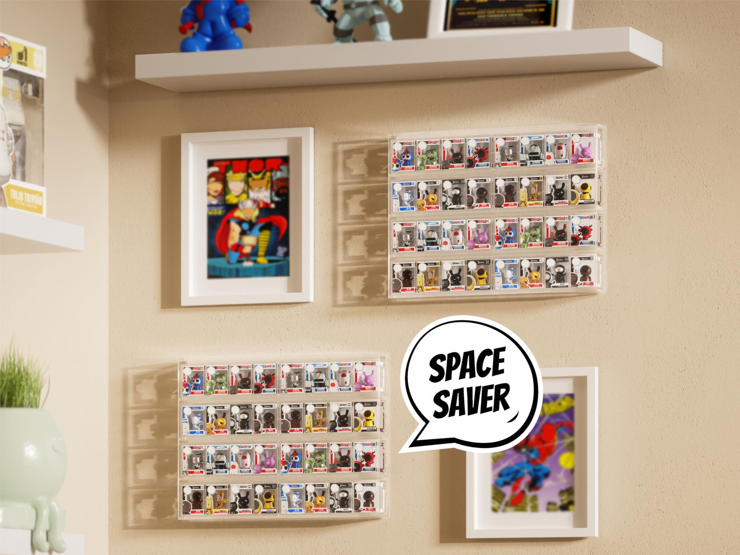 WINKINE Acrylic Display Bitty Protector Case Compatible with Funko Bitty Pop, Clear 32 Slots Figure Display Shelf for Countertop & Wall-mount, Mini