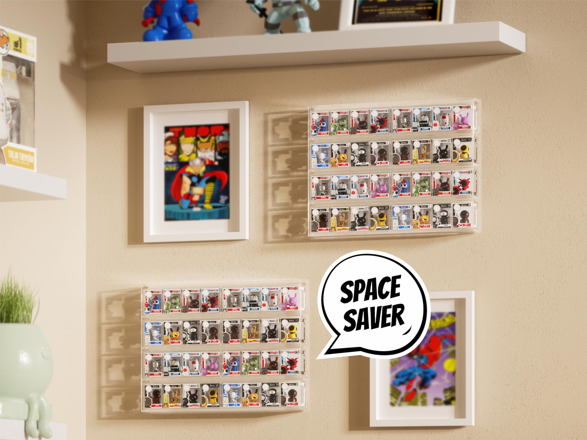 WINKINE Acrylic Display Bitty Protector Case Compatible with Funko Bitty Pop, Clear 32 Slots Figure Display Shelf for Countertop & Wall-mount, Mini