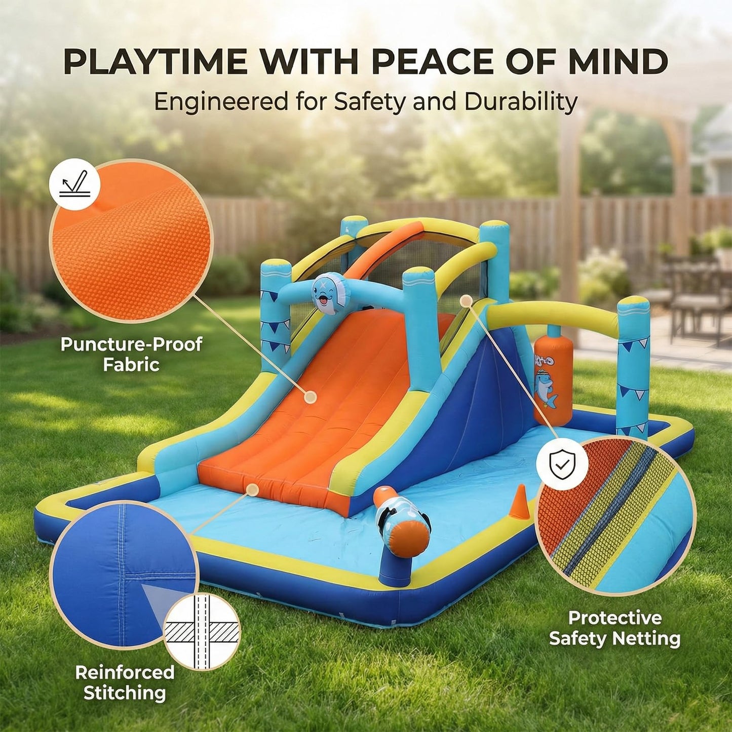 TABU Bounce House with Slide & Splash Pool, 187.2x112x73.2IN