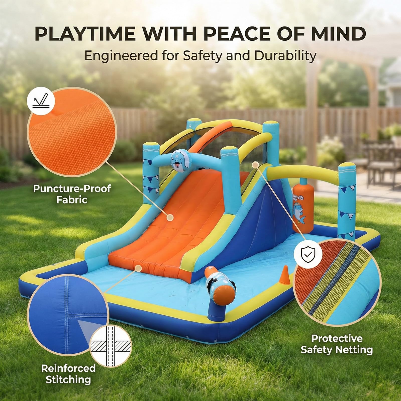 TABU Bounce House with Slide & Splash Pool, 187.2x112x73.2IN