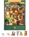 ROBOTIME DIY Miniature House Kit-Quiet Corner Study, Book Nook Kit for Adults, Vintage Bookstore Library with LED Bookshelf Insert Decor, Creative