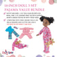 Emily Rose 14 Inch Doll 8-Piece Pajama Bundle | Silky Animal Print, Heart Footed Onesie & Plaid PJs with Slippers - Includes Teddy Bear & Eye Mask |