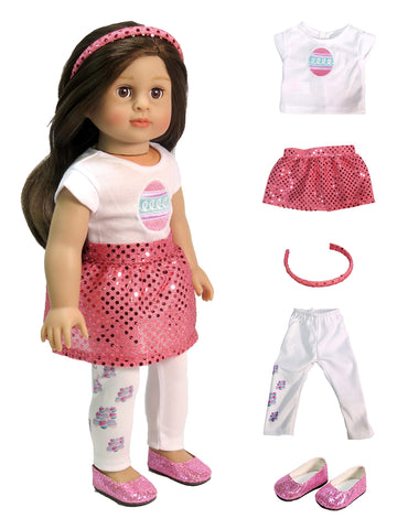 American Fashion World Easter Egg Outfit for 18-Inch Dolls | Headband and Shoes Included | Premium Quality & Trendy Design | Dolls Clothes | Outfit