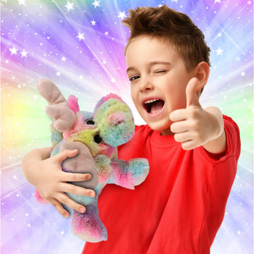 DolliBu Rainbow Lying Moose Stuffed Animal - Soft Huggable Moose Stuffed Toy, Adorable Playtime Wildlife Plush Toy, Cute Cuddle Gifts for Kids